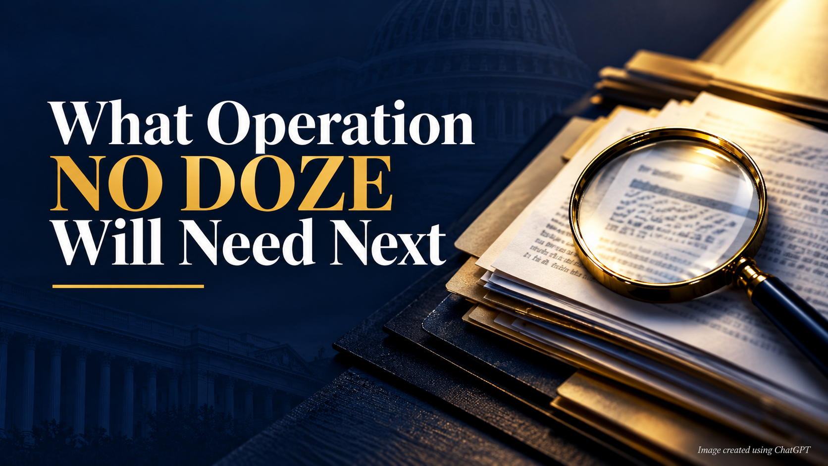 Illustration of federal loan records and investigative review representing the work required after Operation NO DOZE identifies suspicious loans.