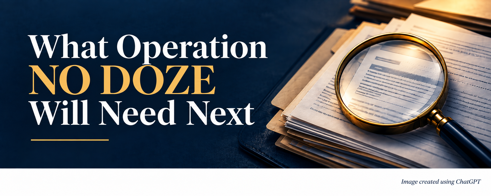 Illustration of federal loan records and investigative review representing the work required after Operation NO DOZE identifies suspicious loans.